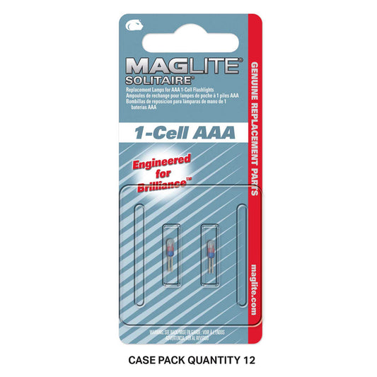 Maglite Solitaire replacement lamps for AAA 1-Cell flashlights on blue card packaging