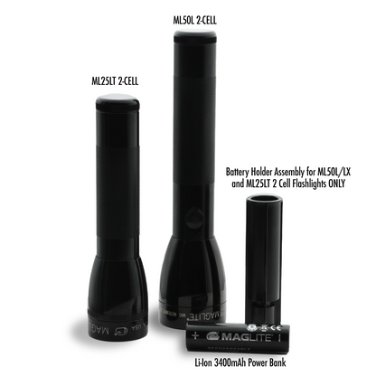 ML50L 2 cell and ML25LT 2 cell flashlights with Li Ion 3400mAh power bank