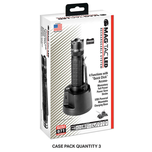 Packaging for MAG-TAC LED flashlight system with crowned bezel case pack quantity 3