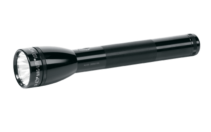 Maglite ML100 LED 3-Cell C flashlight shown diagonally with knurled grip