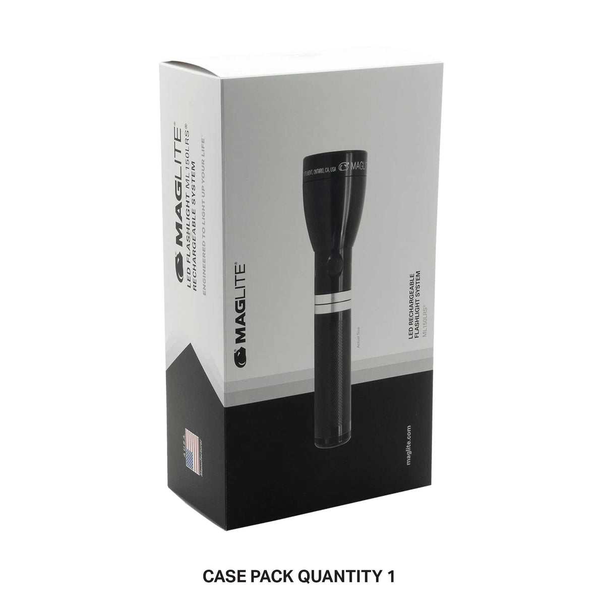 ML150LRS Mag Charger rechargeable LED flashlight boxed in gray packaging