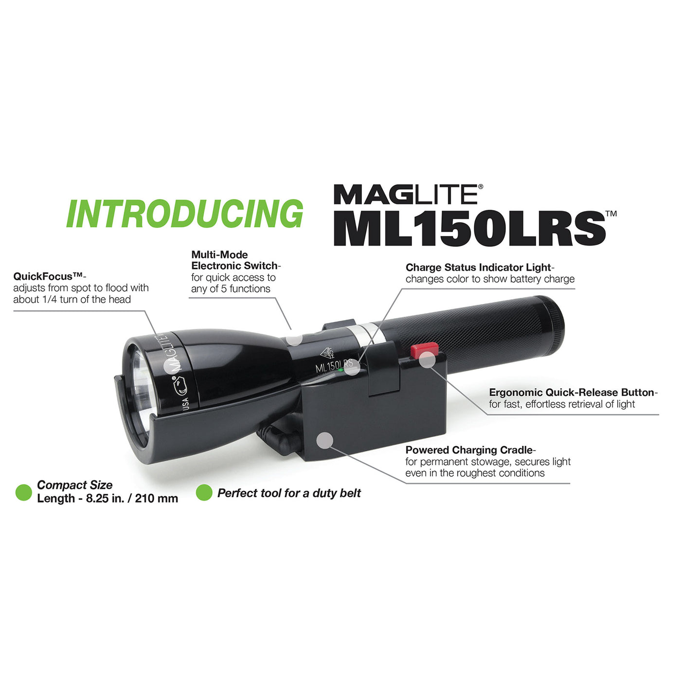 Maglite ML150LRS Rechargeable Series Black Mid Size ML150LRS-1019
