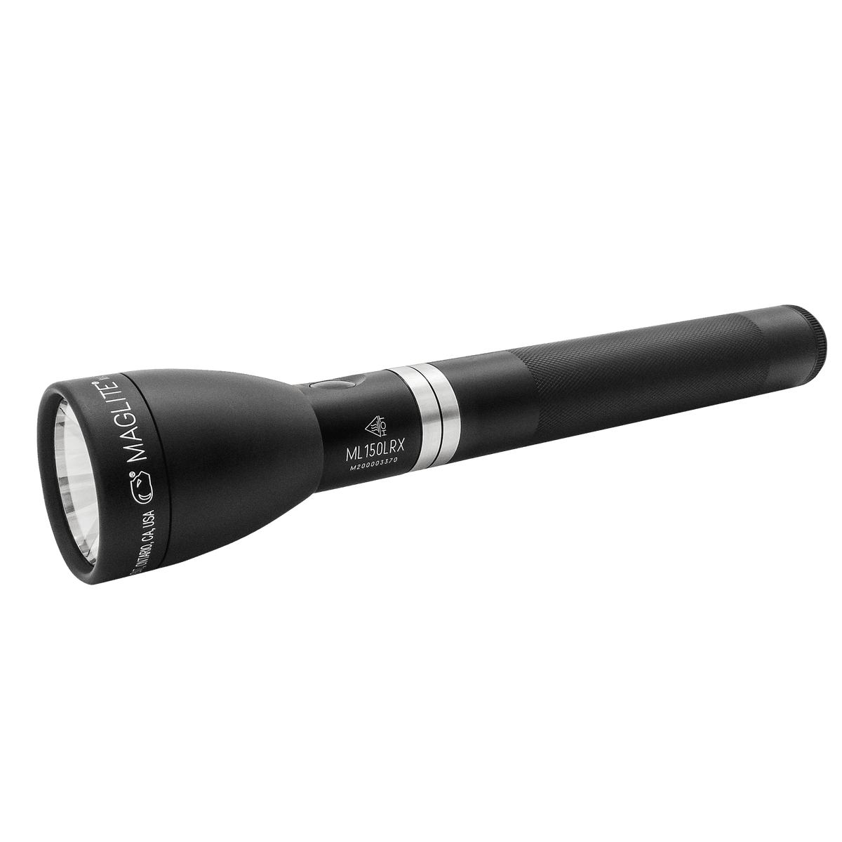 Open foam packaging reveals blue battery and accompanying charging accessories for the flashlight