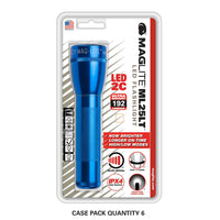 Blue Mag-Lite ML25LT LED flashlight in blister packaging with C cell size