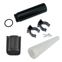 ML25LT accessory bundle components including a black threaded cylinder, an O ring, curved clamps, screws, and a fabric pouch