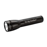 Black ML25LT LED flashlight with For My Sweetheart on the knurled grip resting on a dark background.