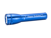 Maglite ML25LT LED flashlight in blue with Happy Holidays design and snowflakes