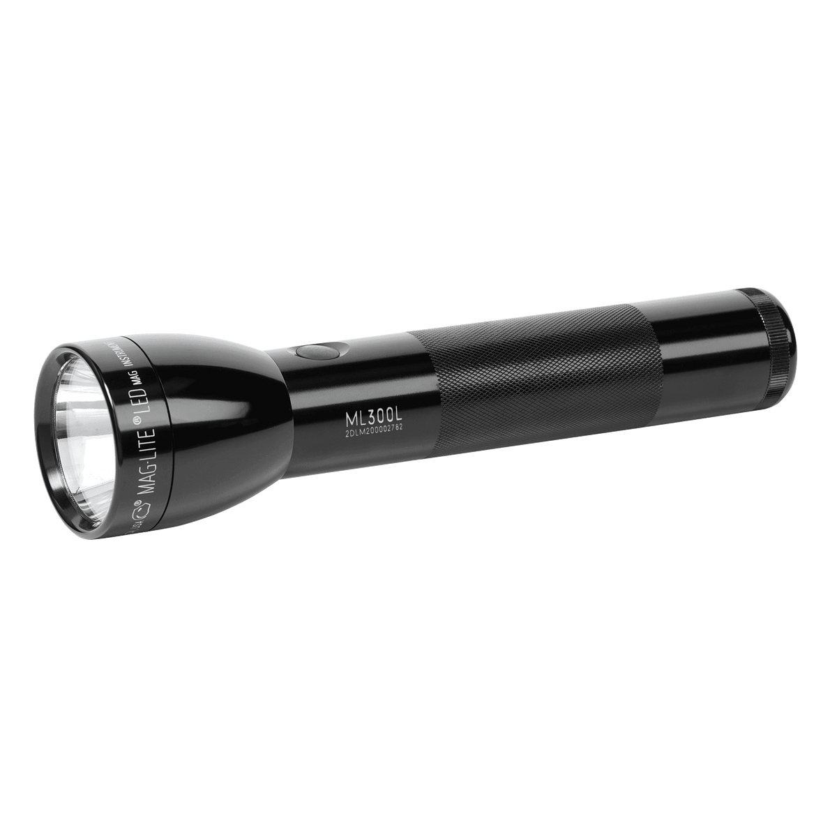 Partial view of the ML300L flashlight body at the bottom edge against a black background.