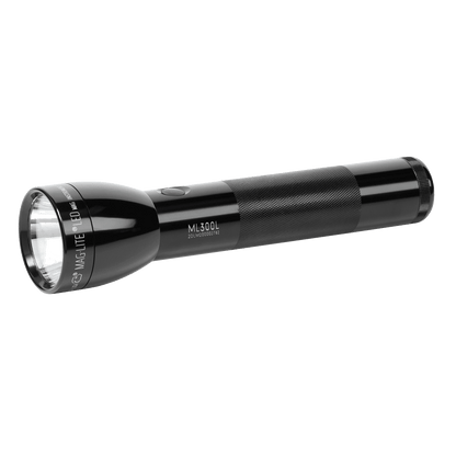 Partial view of the ML300L flashlight body at the bottom edge against a black background.