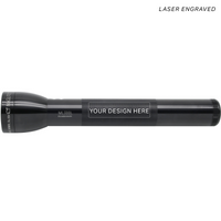 Black ML300L flashlight with a laser engraving area showing YOUR DESIGN HERE