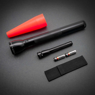 Maglite ML300L 4-Cell D LED flashlight, Mini Maglite® Pro AA LED flashlight NOW WITH NEW ECO MODE FEATURE, JUST TWO QUICK TWISTS TO ACTIVATE, AA batteries, AA holster, red safety wand for the ML300L.