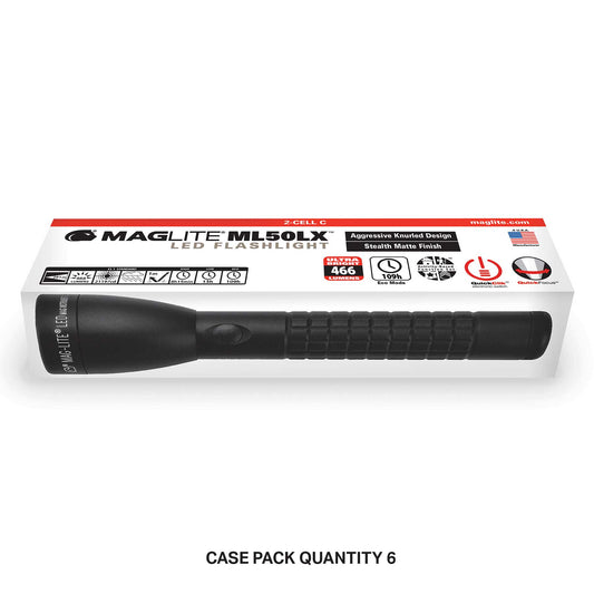 MagLite ML50LX LED flashlight in a white display box with case pack quantity 6