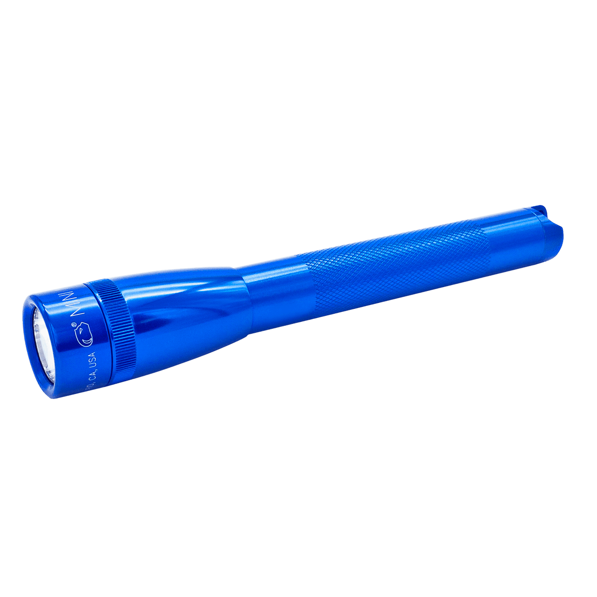Open black presentation case revealing a blue Maglite Pro flashlight nestled in foam with Energizer batteries.
