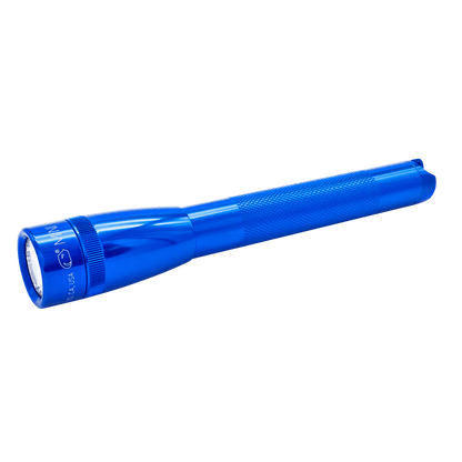 Open black presentation case revealing a blue Maglite Pro flashlight nestled in foam with Energizer batteries.