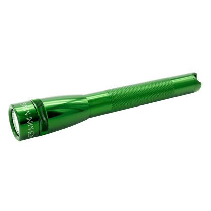 Green Mini Maglite Pro LED pocket flashlight with knurled grip