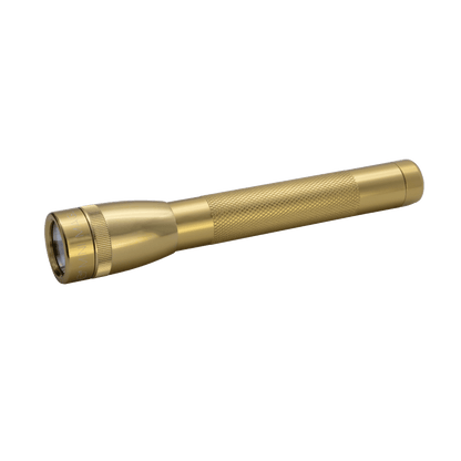 Mini Maglite Xenon 2AA flashlight in gold with knurled grip