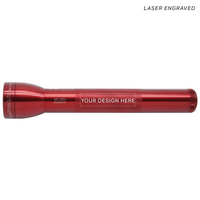 Red ML300L LED 3-Cell D flashlight in profile with laser engraving visible on the midsection