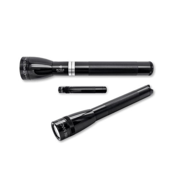 Maglite Professional Flashlight Bundle. Includes Maglite ML150LR Rechargeable Flashlight, Maglite LED Solitaire Flashlight and Mini Maglite LED Flashlight