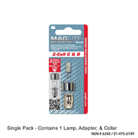 Replacement lamp for Maglite 2-Cell C and D flashlights on packaging