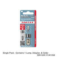 Maglite replacement lamp for 3-Cell C and D flashlights in blister packaging.