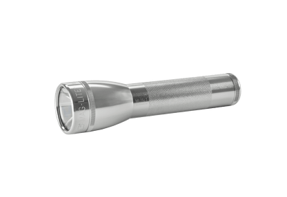 Silver ML25LT LED two-cell C flashlight with knurled body and large lens