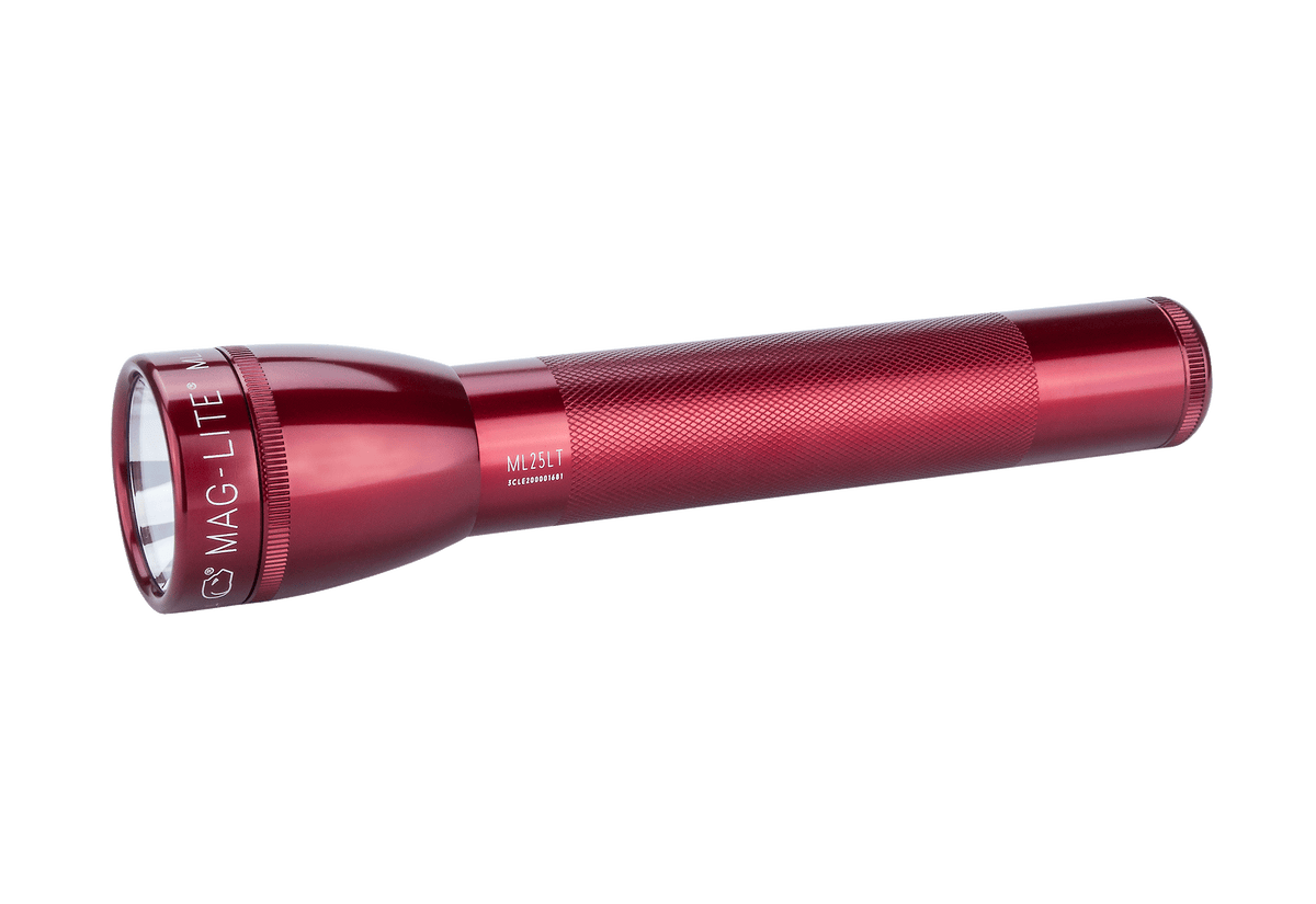 Maglite ML25LT LED 3-Cell C flashlight red finish with knurled grip and glass lens