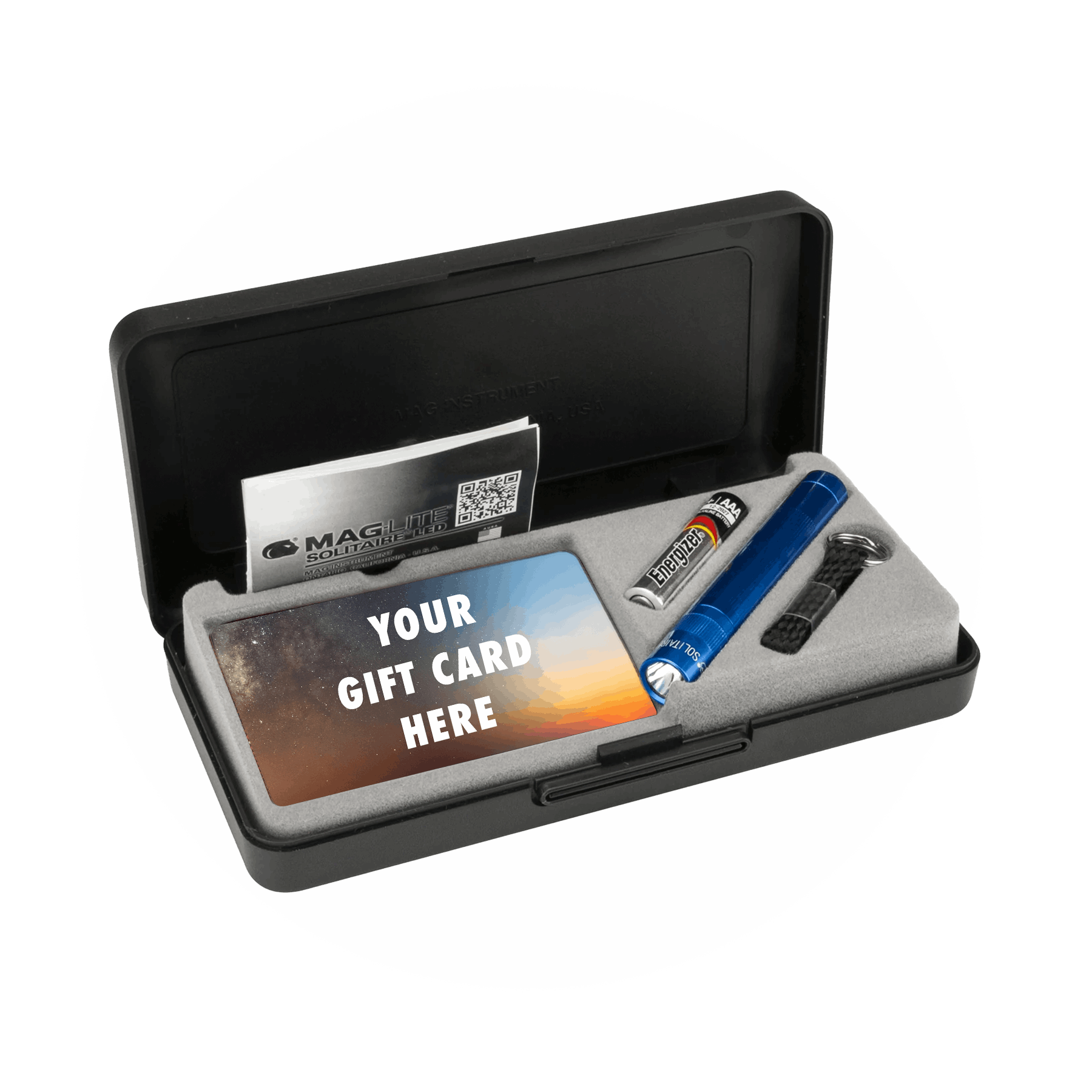 Maglite Solitaire Classic keychain flashlight with gift card box- blue