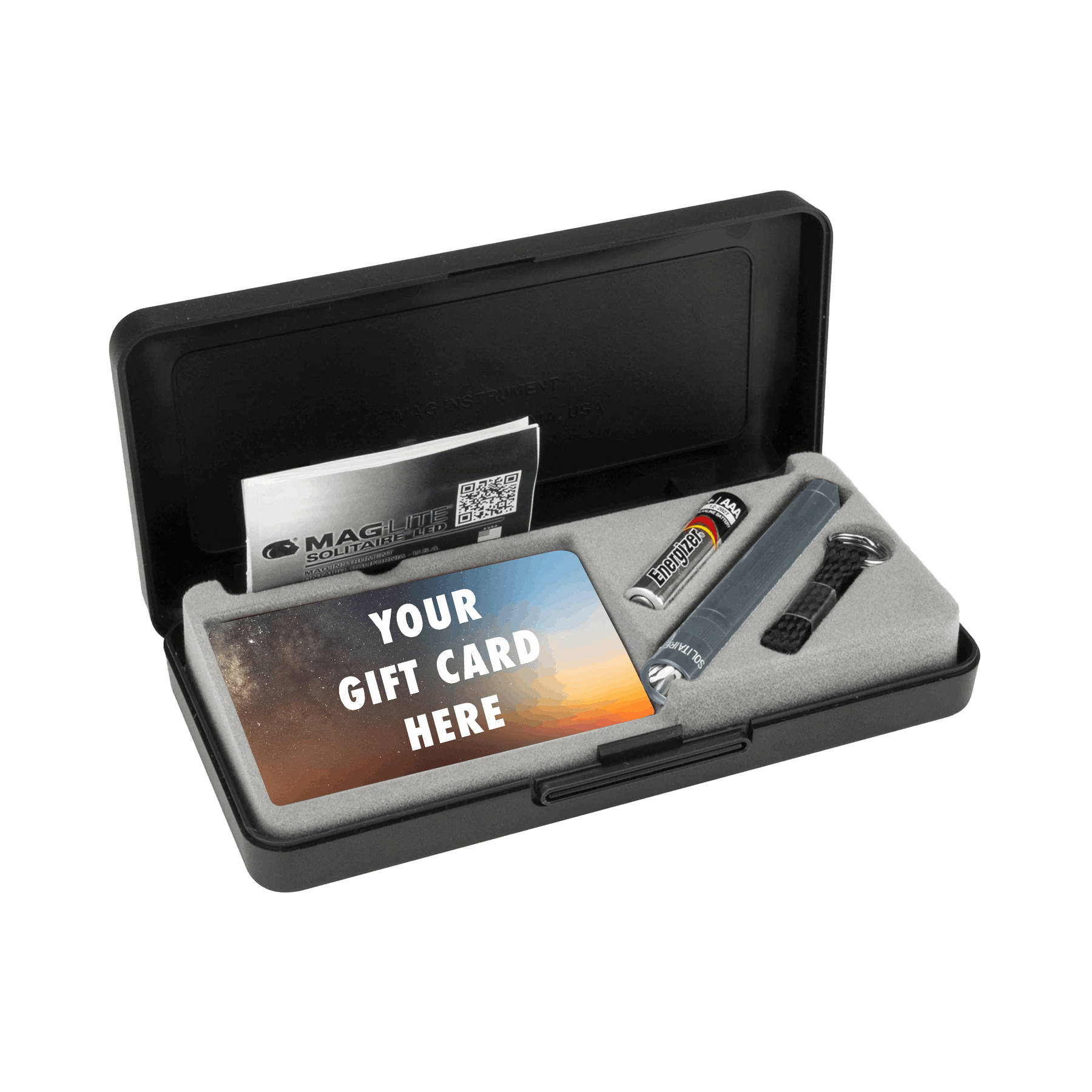 Maglite Solitaire Classic keychain flashlight with gift card box-grey