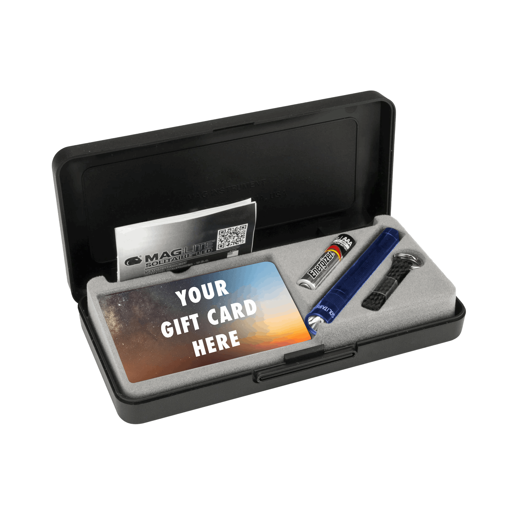 Maglite Solitaire Classic keychain flashlight with gift card box- blue