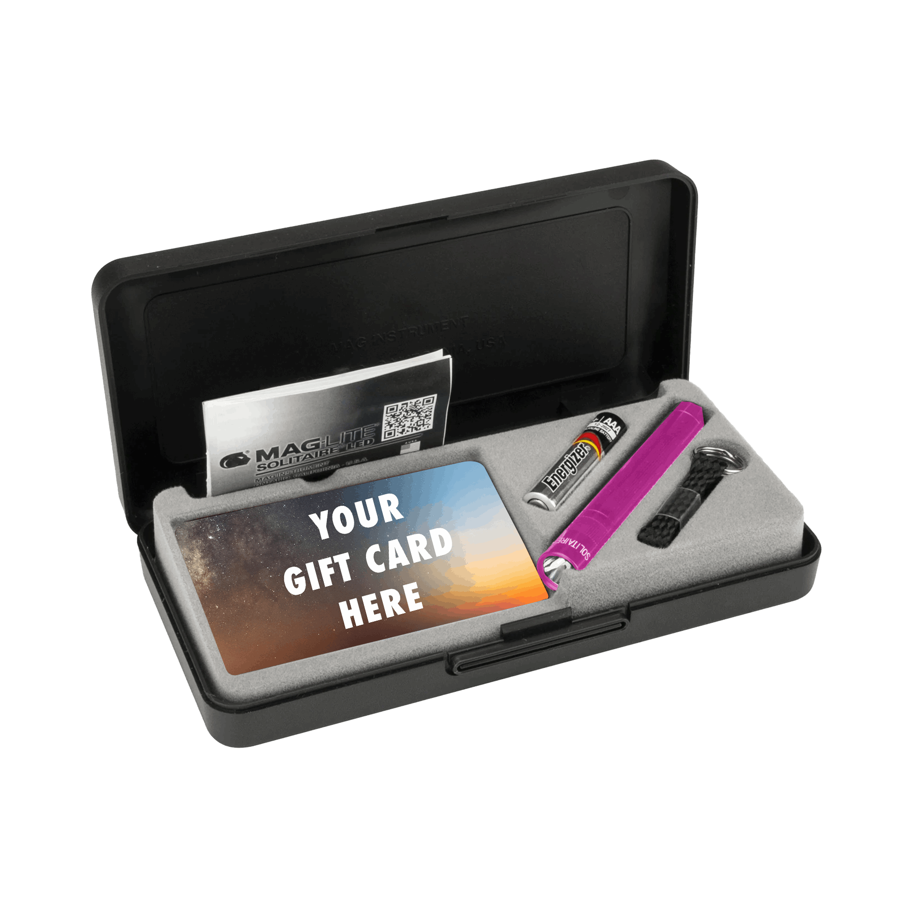 Maglite Solitaire Classic keychain flashlight with gift card box- pink