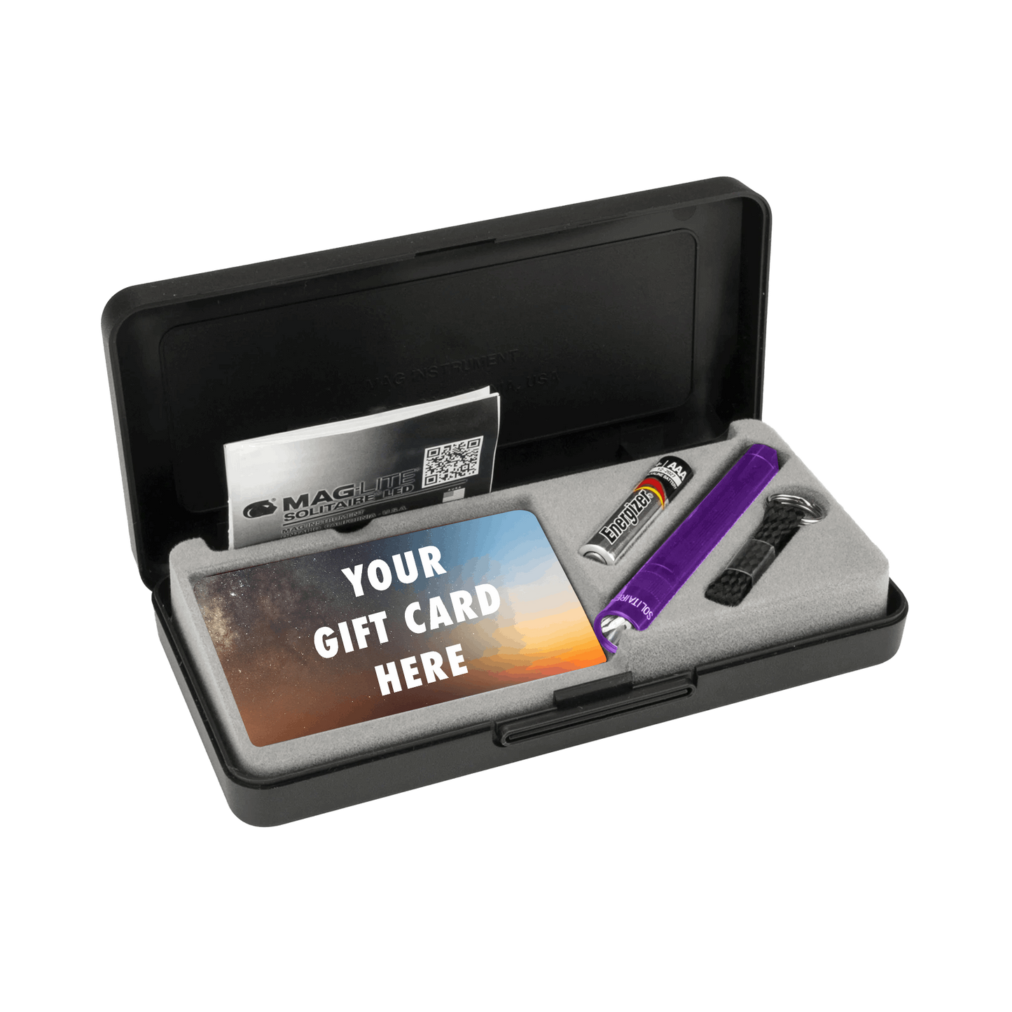 Maglite Solitaire Classic keychain flashlight with gift card box- purple