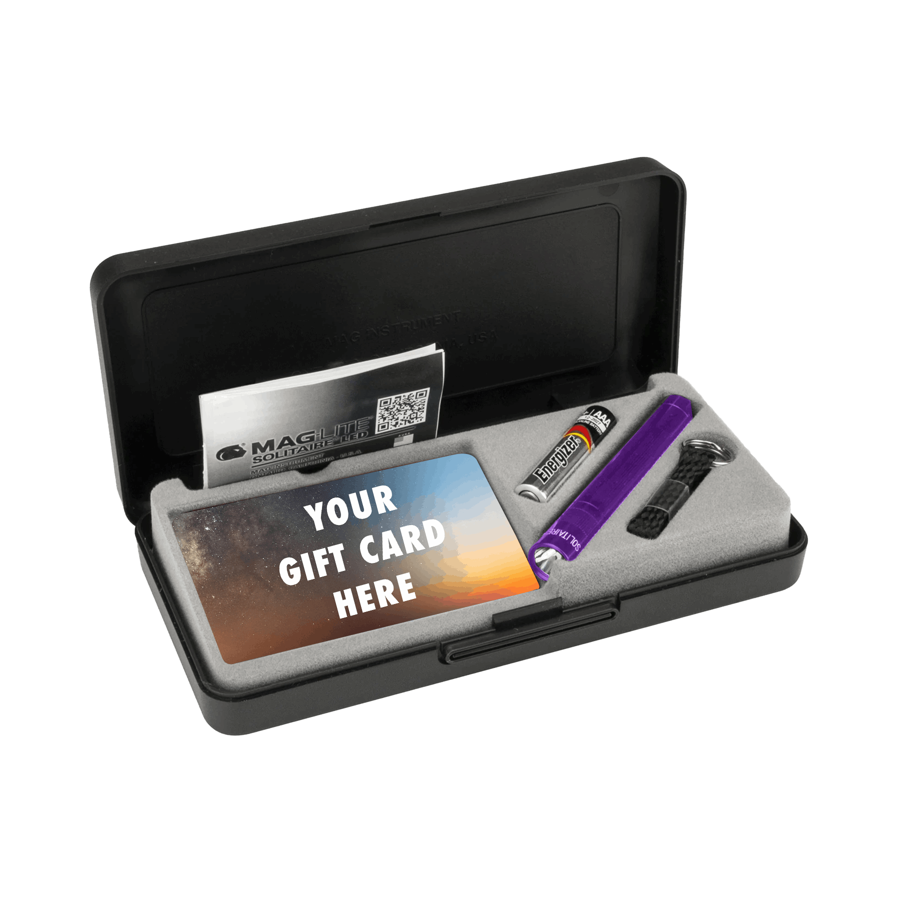 Maglite Solitaire Classic keychain flashlight with gift card box- purple