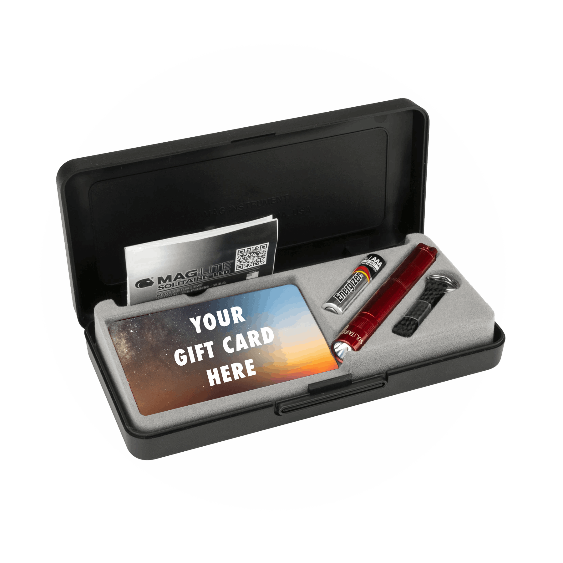 Maglite Solitaire Classic keychain flashlight with gift card box-red