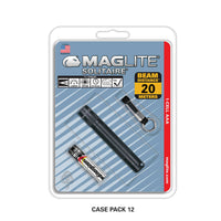 Maglite Solitaire incandescent 1 AAA in blister packaging with case pack 12 label.