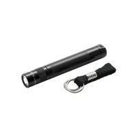 Solitaire LED keychain flashlight in blister pack with a black braided lanyard and metal ring