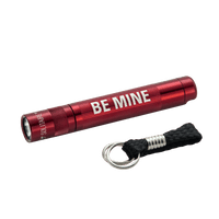 Red Maglite Solitaire LED key chain flashlight Be Mine with metal key ring and braided cord