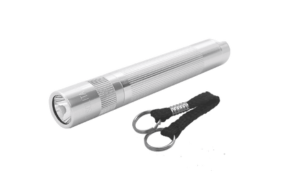 Silver Maglite Solitaire incandescent 1 AAA flashlight with braided lanyard and key ring