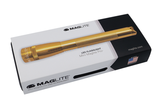 Maglite Mini Maglite Pro LED flashlight shown on white retail box
