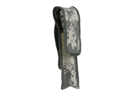 Digital camouflage nylon full flap belt holster with Mini Maglite AA Classic Xenon flashlight partially visible