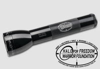 Maglite ML300L 2-Cell D LED flashlight in black with Halo Freedom Warrior Foundation emblem