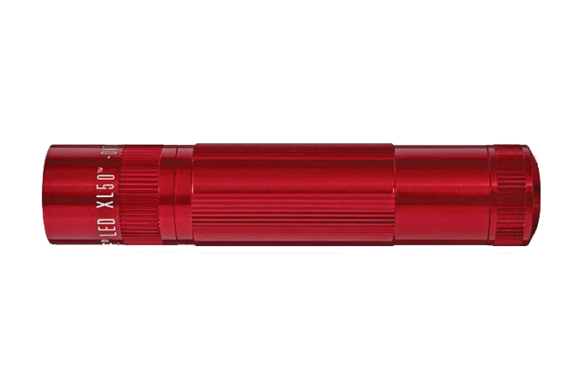 Red XL50 LED flashlight in blister packaging