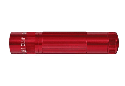 Red XL50 LED flashlight in blister packaging