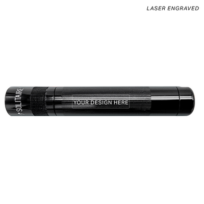 Solitaire LED Key Chain Flashlight - Black -Custom Engraving