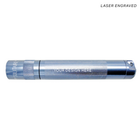 Gray Solitaire LED key chain flashlight with laser engraving showing YOUR DESIGN HERE