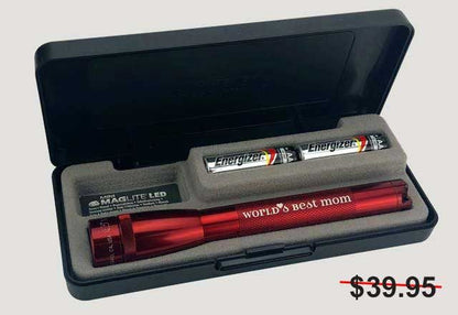 Mini Maglite with Laser Engraving World's Best Mom Red