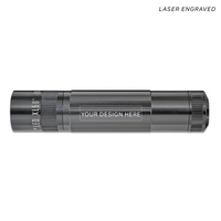 Gray XL50 LED flashlight with a centered engraving area placeholder reading Your Design Here